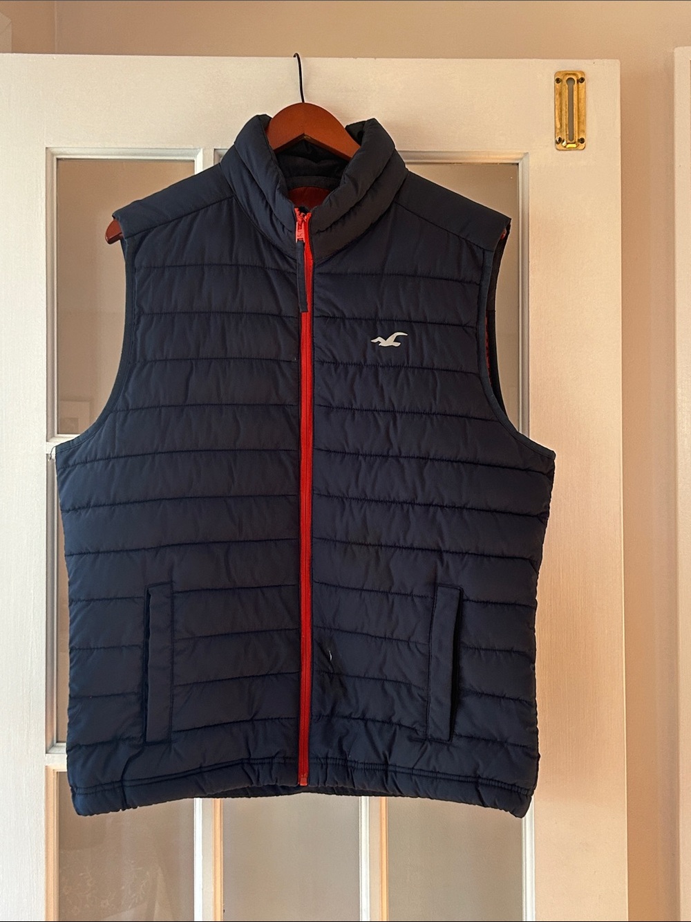 Abercrombie & Fitch Navy Puffer Vest with Red Zipper